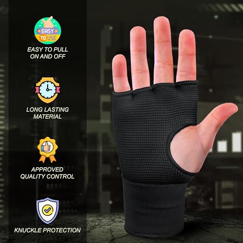 FARABI Kids Hybrid Boxing Inner Gloves Punching Boxing Gloves - color: All Black (Pack of 2)