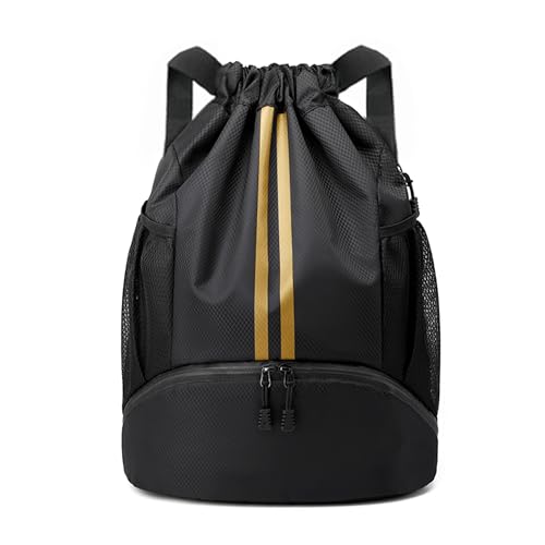 JELUTAR Drawstring Backpack Gym Bag with Shoes Pocket, Black Gold - color: Black Gold, size: Medium