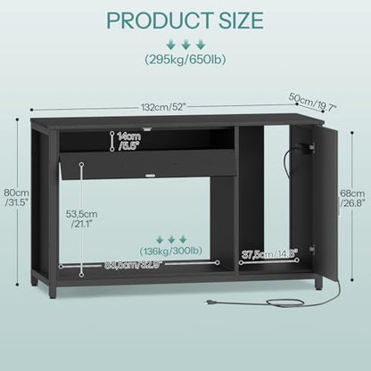 HOOBRO 55-75 Gallon Fish Tank Stand with Charging Station, Heavy Duty 650LB Capacity Aquarium Stand, Reptile Tank Stand with Flip-Door Drawer and Cabinet Storage, Black BB120UFT01