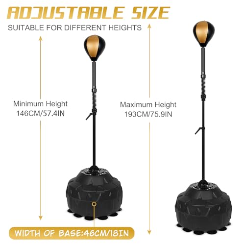 INNOLIFE Standing Reflex Speed Bag with Thick Base (Golden Black) | Adjustable Height & Reinforced Spring