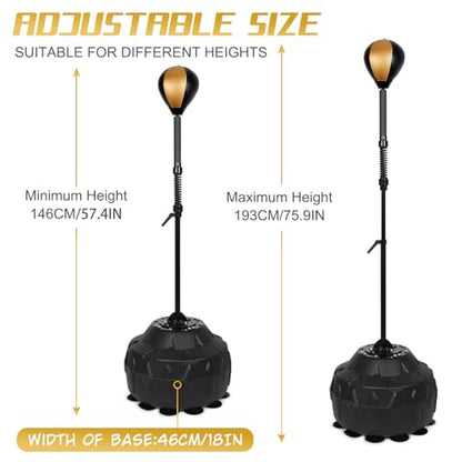 INNOLIFE Standing Reflex Speed Bag with Thick Base (Golden Black) | Adjustable Height & Reinforced Spring