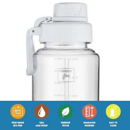 Fanhaw 32 oz Clear BPA-Free Tritan Water Bottle with Fast-Flow Spout Lid, BPA-Free & Leak-Proof Wide-Mouth Reusable Bottle for Gym, School & Office, Back to School Essentials (Clear&White) - color: Clear&White, style: 1 Pack