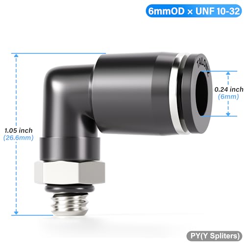 TAILONZ PNEUMATIC Male Elbow 6mm Tube OD x UNF 10-32 Thread 90 Push to Connect Fittings PL6-U10 (Pack of 10) - size: 6mm OD UNF 10-32