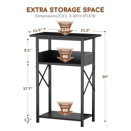 10 Gallon Fish Tank Stand with Storage Shelves, 3-Tier Aquarium Stand with Rust-Proof Metal Frame, Heavy Duty Waterproof Reptile Turtle Tank Stand for Home Office Up to 150LBS, 21.5" L x 11.5" W x 30" H, Black