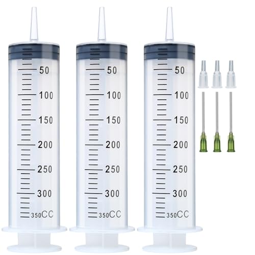 3pcs 350ml Syringes with Needle 14G 1.5”, Extra Large Plastic Syringes for Glue Dispensing, Scientific Labs, Watering, Refilling, Multiple Uses - style: 350 ml