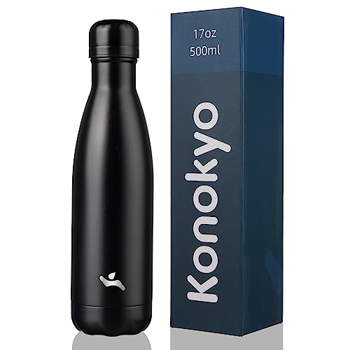 Konokyo 17 oz Insulated Stainless Steel Water Bottle, Midnight Black - color: Midnight Black, size: 17 Ounces