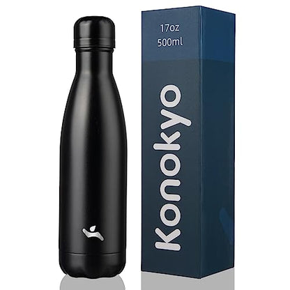 Konokyo 17 oz Insulated Stainless Steel Water Bottle, Midnight Black - color: Midnight Black, size: 17 Ounces