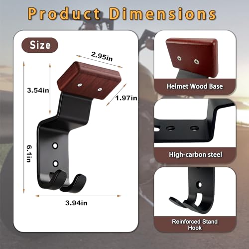 Motorcycle Helmet Holder Wall Mount - Heavy Duty Helmet Hanger Rack with 2 Key Hooks, Solid Wood & Strong Steel Design for Bike, Football, Skiing Sports Gear, Jackets & Hats (2) - color: Red*2