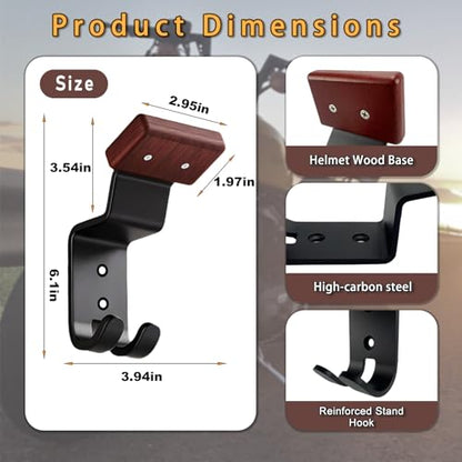Motorcycle Helmet Holder Wall Mount - Heavy Duty Helmet Hanger Rack with 2 Key Hooks, Solid Wood & Strong Steel Design for Bike, Football, Skiing Sports Gear, Jackets & Hats (3) - color: Red*3