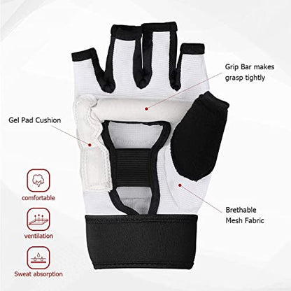 Taekwondo Karate Gloves & Sparring Gear Foot Protector Set, Boxing Sparring Foot Guard and Half-Finger Gloves for Martial Arts TKD Kung Fu Punch Bag Kickboxing MMA Training - size: Large