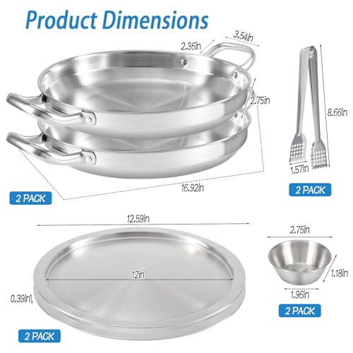 2 Pack 12 Inch Shrimp Cocktail Serving Dish with Handle Ice Tray, Stainless Steel Cold Chilled Serving Trays Cooling Platter Charcuterie Board Set for Appetizer Oyster Salad Buffet Salads BBQ Party