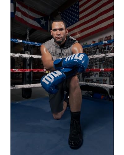 TITLE Boxing Inferno Intensity Elastic Training Gloves - color: Blue/White, size: 14 oz