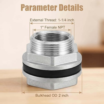 1 PC Stainless Steel Water Tank Connector, 1 Inch Water Tower Fish Tank Adapter, Female Thru-bulk Fitting Bulkhead for Home & Garden