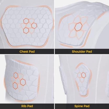 COOLOMG Youth Football Padded Shirt Chest Rib Protector - color: White-6pad, size: Small