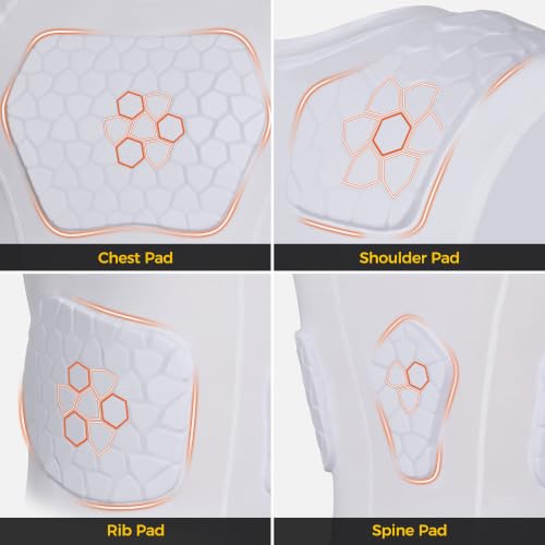 COOLOMG Youth Football Padded Shirt Chest Rib Protector - color: White-6pad, size: Large