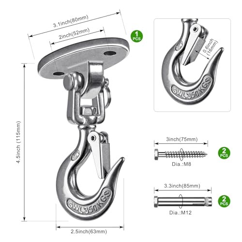 SELEWARE Heavy Duty 1000LB Capacity Stainless Steel Ceiling Swing Mount | 360° Swivel Swing Hangers, Swing Hooks for Aerial Yoga Porch Swing Hammock Chairs Porch Swing Punching Bags - color: C: 360° Swing Hanger ( 1 Pack )