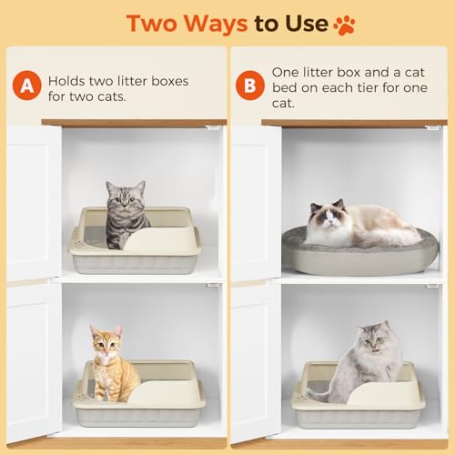 MAHANCRIS Fish Tank Stand and Litter Box Enclosure Bundle, Aquarium Stand with 2-Tier Storage Shelves, Hidden Litter Box Furniture with Scratch Pad, for Home Living Room, FTHR2001-CWBZ3201