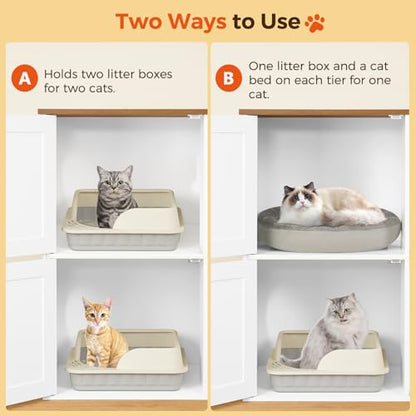 MAHANCRIS Fish Tank Stand and Litter Box Enclosure Bundle, Aquarium Stand with 2-Tier Storage Shelves, Hidden Litter Box Furniture with Scratch Pad, for Home Living Room, FTHR2001-CWBZ3201