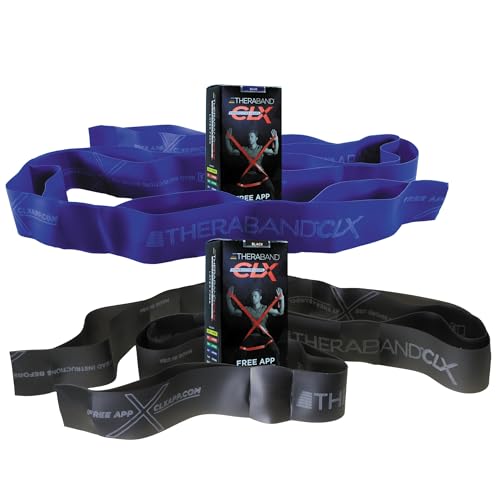 THERABAND CLX Resistance Band with Loops, Fitness Band for Home Exercise and Workouts - color: Blue/Black - Extra Heavy/Special Heavy