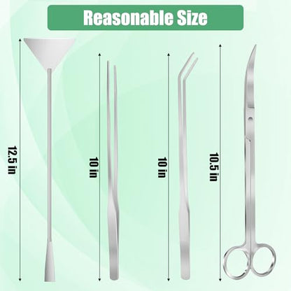 Aquarium Aquascape Tools Kit, 4 in 1 Anti-Rust Aquatic Plant Aquascaping Tool Stainless Steel Black Tweezers Scissors Spatula for Aquarium Tank Clean Fish Tank Aquascape Accessories Set - color: Silver