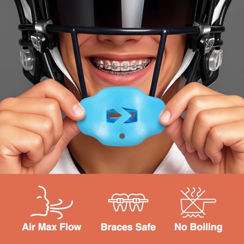 SLEEFS Classic Football Mouthguard with Removable Strap, No-Boil Design - color: Sky Blue, size: Adult