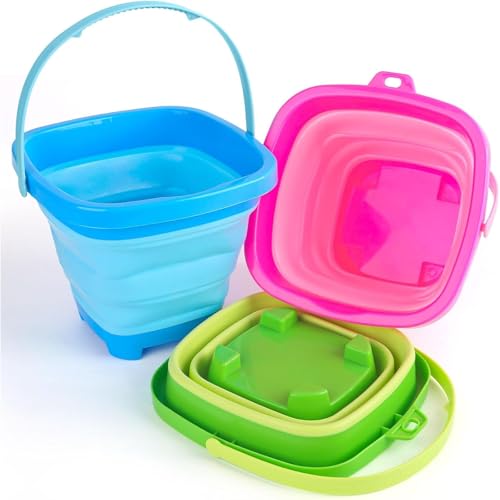 Collapsible Bucket for Kids, Foldable Pail Bucket for Beach Toys, Summer Toys, Camping Gear, Beach Party, Fishing, and Fun Summer Activities