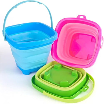 Collapsible Bucket for Kids, Foldable Pail Bucket for Beach Toys, Summer Toys, Camping Gear, Beach Party, Fishing, and Fun Summer Activities