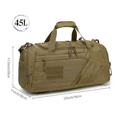 3-in-1 Tactical Gym & Travel Duffle Bag Backpack Men Multi-Functional 45L Military Sports Duffle Bag with Shoe Compartment & Wet Pocket for Workout Weekender Overnight Bag with Molle Webbing, Brown - color: Brown