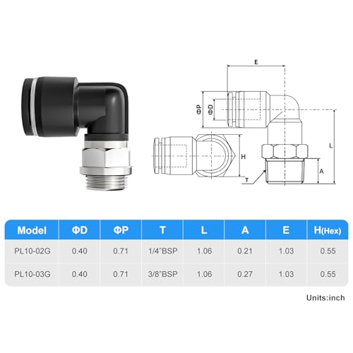 TAILONZ PNEUMATIC Male Elbow 10mm Tube OD x 3/8 Inch BSP 90 Push to Connect Fittings PL10-03 (Pack of 10) - size: 0.394'' OD 3/8''BSP
