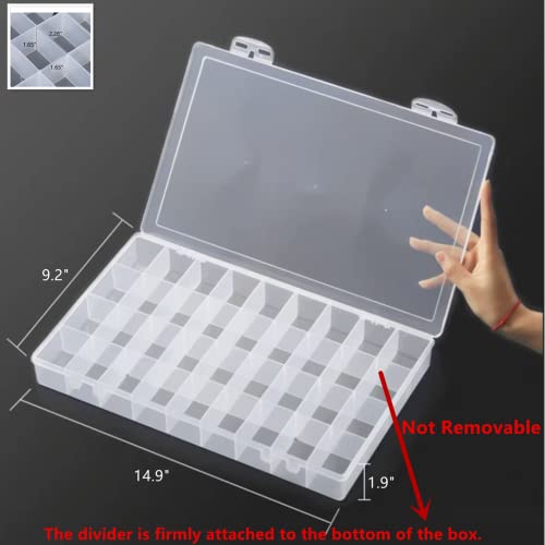 1PCS 36 Grids Large Plastic Organizer Box with Dividers, Compartment Organizer Box for Nail Accessories/Screw/Sewing Arts and Oil Paint, Bead Storage Containers 14.9" x 9.2" x 1.9" (Clear) - size: 1PCS 36Grids