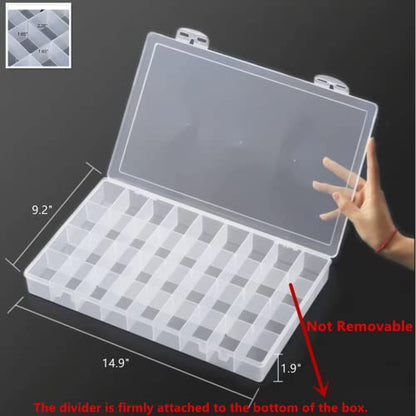 1PCS 36 Grids Large Plastic Organizer Box with Dividers, Compartment Organizer Box for Nail Accessories/Screw/Sewing Arts and Oil Paint, Bead Storage Containers 14.9" x 9.2" x 1.9" (Clear) - size: 1PCS 36Grids