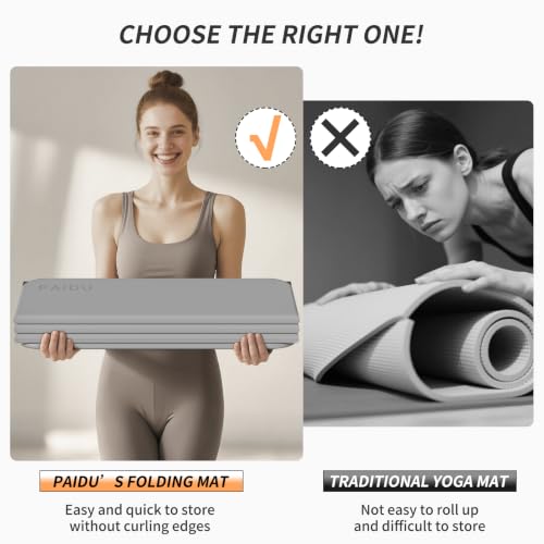 PAIDU Foldable Yoga Mat 10MM Thick SGS Certified TPE 75x26" Portable - color: Dark grey+ black