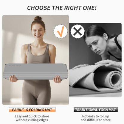 PAIDU Foldable Yoga Mat 10MM Thick SGS Certified TPE 75x26" Portable - color: Dark grey+ black