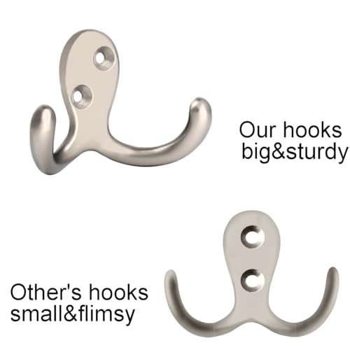 IBosins 16 Pack Silvery Double Prong Coat Hooks Wall Mounted with 32 Screws - color: 16 Pcs Silvery