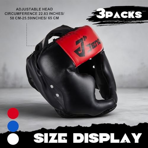 Jenaai 3 Pack Boxing Headgear for MMA, Kickboxing Muay Thai Sparring - color: Black