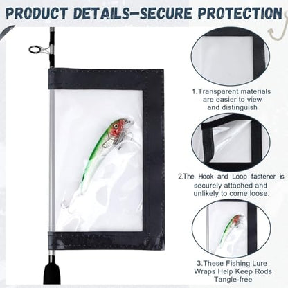 Outus 15 Pack Fishing Lure Wrap for Rod Clear PVC Lure Covers Keeps Hook Cover in 3 Sizes to Keep Hook Safe Bait Storage, Anti-Puncture Fishing Gear Organizer, 5 Large, 5 Medium, 5 Small - style: Rectangles