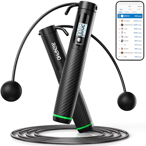 RENPHO Smart Cordless Jump Rope with Counter, App Data Tracking - color: A-Black