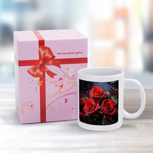 11oz White Ceramic Coffee Mug Funny Romantic Red Roses Tea Cup Microwave & Dishwasher Safe, Lead-Free for Home Office Daily Use & Gifting - color: Romantic Red Roses
