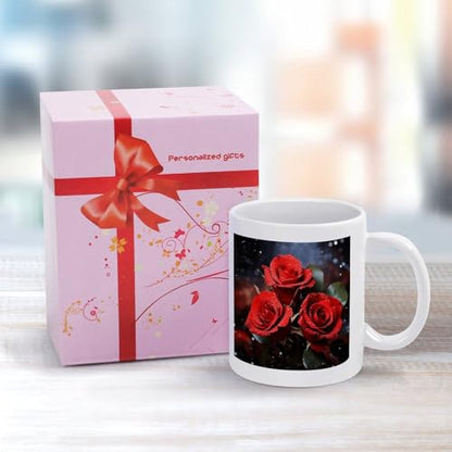 11oz White Ceramic Coffee Mug Funny Romantic Red Roses Tea Cup Microwave & Dishwasher Safe, Lead-Free for Home Office Daily Use & Gifting - color: Romantic Red Roses