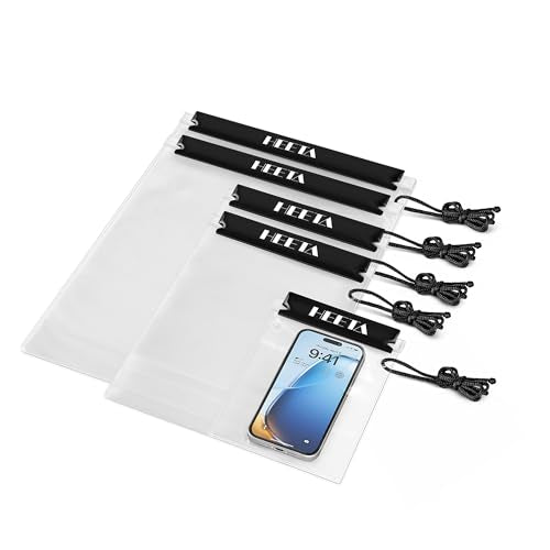 HEETA 5-Pack Clear Waterproof Dry Bag Pouch, Water Tight Cases Dry Bags Document Holder for Camera Mobile Phone Maps, Kayaking Boating