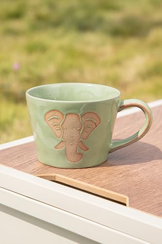 DIHOclub Elephant Coffee Cup Ceramic 3D Wild Animal Inside Mug,Cute Cartoon Handmade Figurine Mugs,Holiday and Birthday Gift for Coffee Milk Tea Lovers,12 O(Green Elephant) - color: Green Elephant