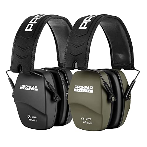 PROHEAR 016 Shooting Ear Protection Earmuffs 2 Pack, NRR 26dB for Gun Range, Hunting -Black and Green - color: Black+green