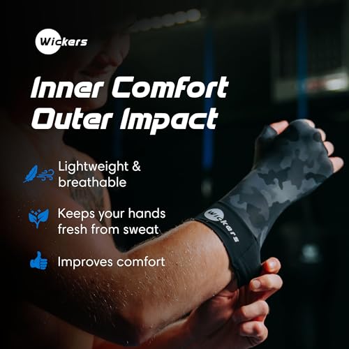 Wickers Thin Fingerless Gloves Men & Women - Lightweight Inner Boxing Gloves, Breathable Inner Glove Liners for Exercise, Gym Glove - Pair - color: Gray Camo, size: Small
