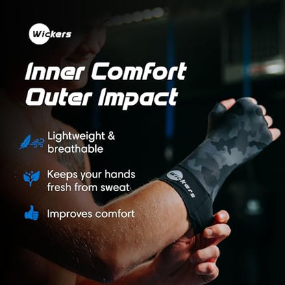 Wickers Thin Fingerless Gloves Men & Women - Lightweight Inner Boxing Gloves, Breathable Inner Glove Liners for Exercise, Gym Glove - Pair - color: Gray Camo, size: Medium