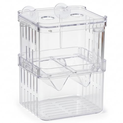 Aquarium Breeder Box, Breeder Box for Fish Tank 2 Layer Transparent Aquarium with Sucrion Cups Plastic Fish Breeding Boxes for Small Shrimp Clown Guppies