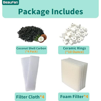 13 Set Aquarium Filter Media Kits Replacement for Fluval C4 (40-70 Gal) Aquarium Power Filter, Includes 4 Foam Pads, 4 Tarpaulins, 4 Activated Carbons, 1 Ceramic Ring