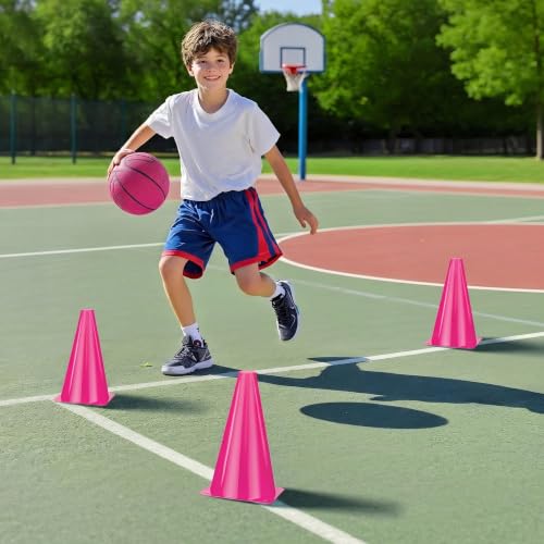 24pcs Cones 9 Inch Soccer Cones and Plastic Traffic Cones, Durable Cones for Sports Training, Ideal for Soccer, Basketball, Football, Skating, and Agility Drills Practice - color: pink