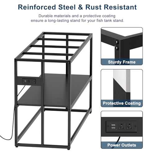 Urban Deco 55-75 Gallon Fish Tank Stand with Power Outlets, 900LBS Capacity Aquarium Stand, Metal Fish Tank Stand Dual-Layer Design Terrarium Stand, Black