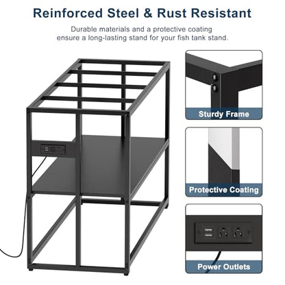 Urban Deco 55-75 Gallon Fish Tank Stand with Power Outlets, 900LBS Capacity Aquarium Stand, Metal Fish Tank Stand Dual-Layer Design Terrarium Stand, Black