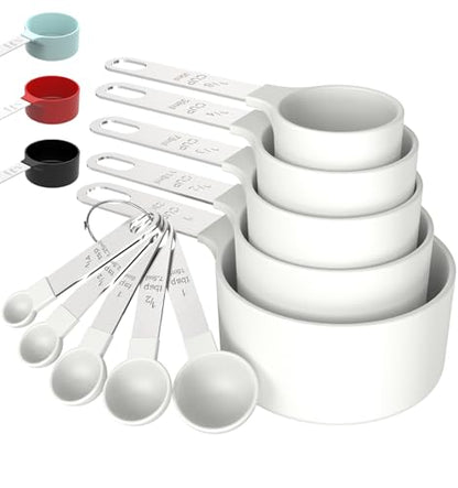 Measuring Cups & Spoons Set, Stackable Cups and Spoons, Nesting Measure Cups with Stainless Steel Handle, Kitchen Gadgets for Cooking & Baking（white） - color: White
